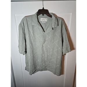 Abercrombie & Fitch Summer Linen Blend Shirt Mens Green SS Crop Camp Collar XL